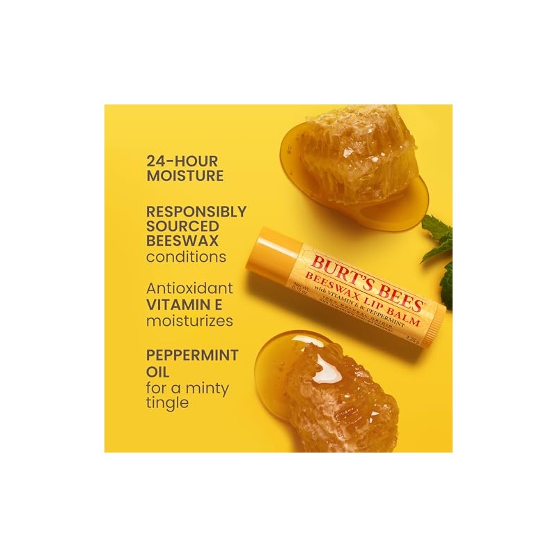 Burt's Bees 100% Natural Moisturizing Lip Balm, Original Beeswax with