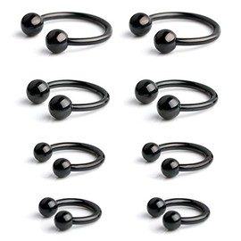 Ruifan 8PCS 14G Horseshoe Nipple Nose Eyebrow Helix Tragus Cartilage Septum Navel Belly Piercing Ring 8mm 10mm 12mm 14mm - Black