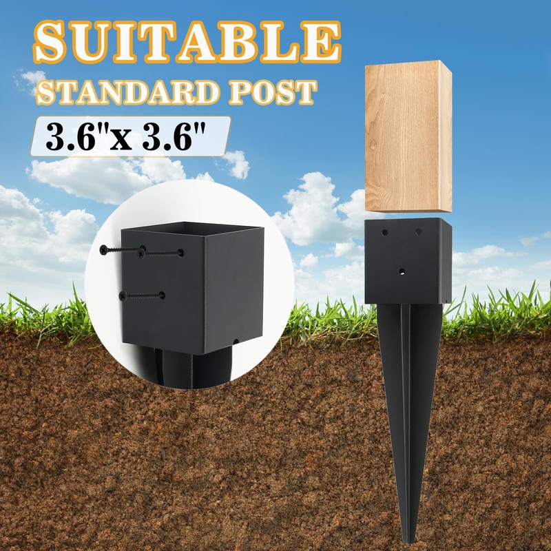 2 Pcs 4"x4" Fence Post Anchor Ground Spike,(Internal 3.6"x3.6"),Metal Post