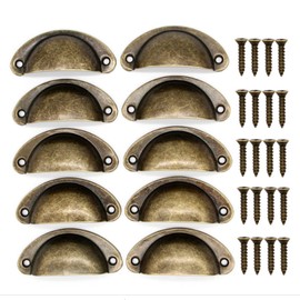 ACBBMNS 30pcs Shell Cup Handles Half Moon Vintage Cupboard Door Knobs Kitchen Cabinet Drawer Cupped Pulls Antique Shell Pulls with Screws (Yellow Bronze)