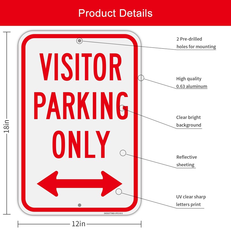 Visitor Parking Only Signs (2 Pack), 12" x 18" Heavy-Duty