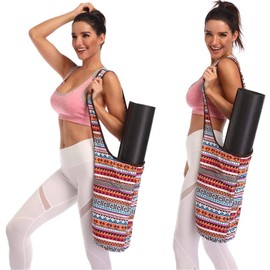 Shiwaki Yoga Mat Bag with Large Size Pocket and Zipper Pocket, Fit Most Size Mats Yoga, Yoga Bags and Carriers for Women - Color Stripe Pattern