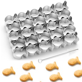 Ninehaoou Gold Fish Cracker Cutter,25 Cavity Cookie Cutter,Mini Cookie Molds with Cleaning Brush,non-stick Dough, Stainless Steels Mold for Baking