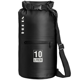 HEETA Waterproof Dry Bag with Front Zippered Pocket for Women Men, 5L/10L/20L/30L/40L Roll Top Lightweight Dry Storage Bag Backpack for Travel, Kayaking, Boating, Rafting, Camping, Beach (Black, 5L)