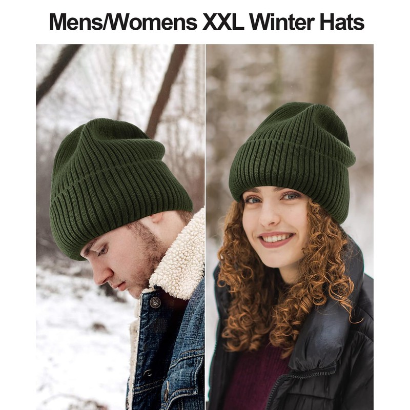 Oversize XL XXL Waterproof Merino Wool Beanie for Men Women
