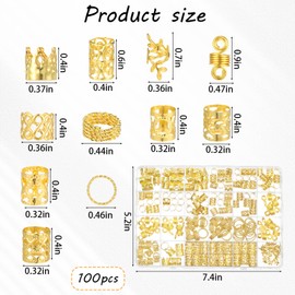 220 Pcs Gold Hair Braid Cuffs Charms Hair Jewelry for Women Braids, Gold Metal Braid Ring Jewelry Charm Dreadlock Accessories for Braids Beard Decoration