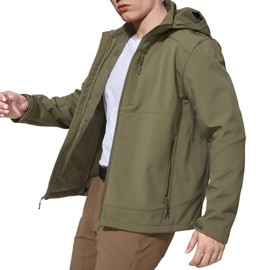 LACKWAR Mens Jacket Lightweight Waterproof Hooded Coats Detachable Hood Full Zip Windproof Fleeced Tactical Soft Shell Jackets for Men (Olive Green, L)