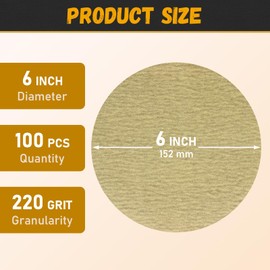 Glowentix 100 PCS 6 Inch PSA Sanding Discs 220 Grit Adhesive Backed Sandpaper Roll Sticky-Back Sandpaper for DA Sander Self Stick Aluminum Oxide Round Automotive Sandpaper with Sticky Back