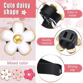 6 Pack Car Air Vent Clips with 3 Fragrance Pads - Daisy Flower Vent Decor for Car, Home AC | White, Pink, Rose Gold | Safe Plastic Clip-On Air Freshener Holder