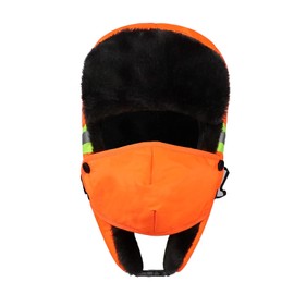 Warm Winter Trapper Hat with Earflap and Removable Face Mask Waterproof Oxford Faux Fur Hat Windproof Trooper Hat Women Men Outdoor Skiing Skating Hiking Hunting Trooper Hat Keep Warm Orange