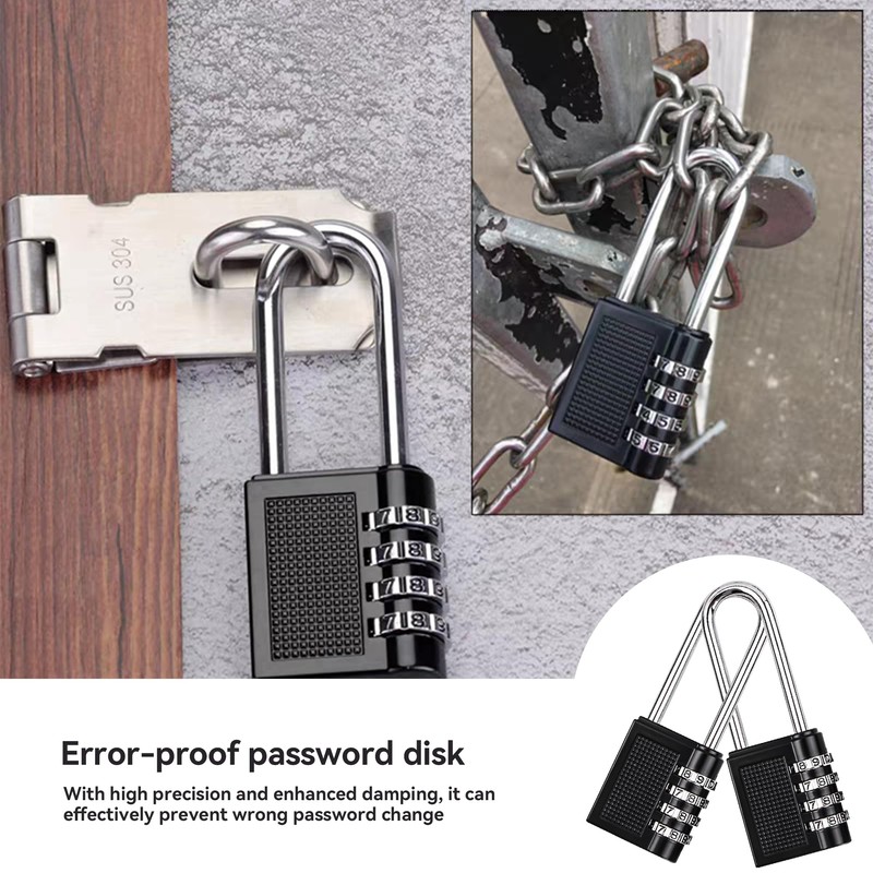WeeGoo 6 Pack 4 Digit Code Long Shackle Combination Padlocks