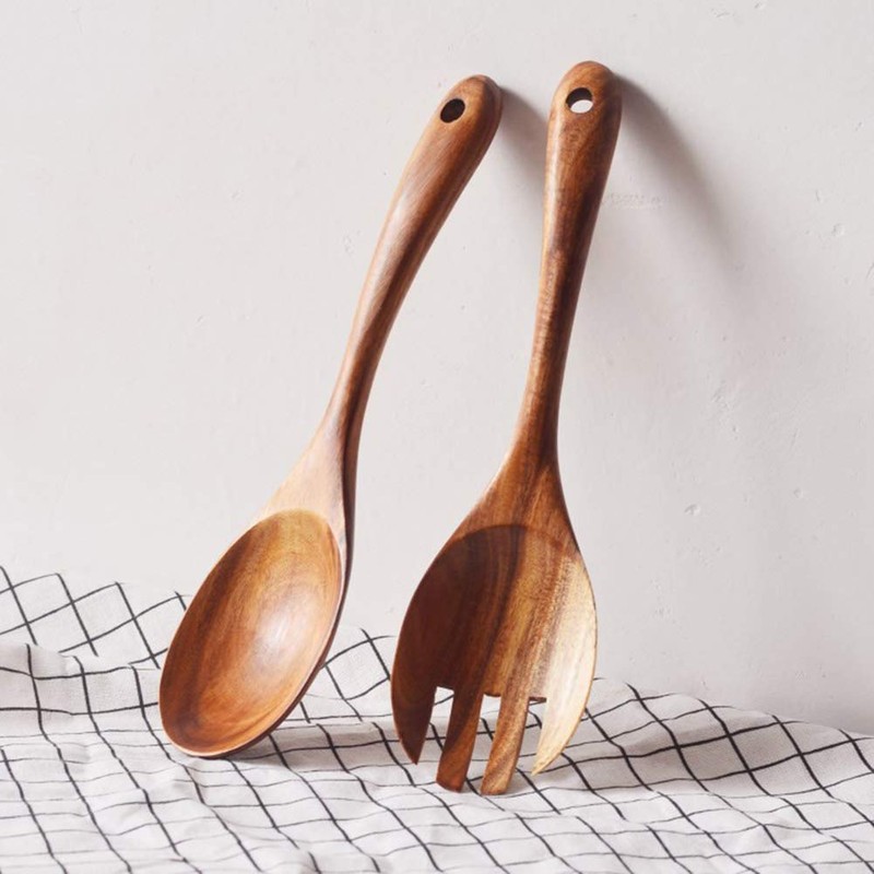 Leikance Wooden Salad Servers Salad Spoon Fork Cooking Utensils Set