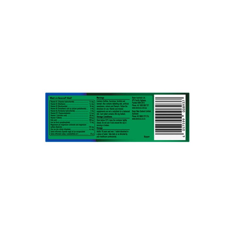 Berocca Mind Mixed Berries Effervescent Tablets, Vitamin B & C,