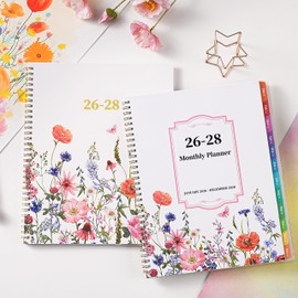 2026-2028 Monthly Planner- 3 Year Planner 2026-2028, Jan. 2026 - Dec. 2028, 3 Year Calendar 2026-2027-2028 monthly planner, 9" x 11", 36 Month Calendar with Colourful Tabs + Back Pocket - Flowers