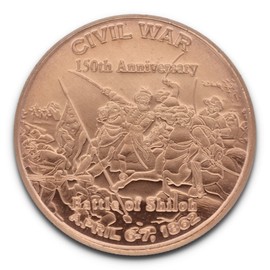 1 oz (AVDP ounce) .999 fine copper coin - CIVIL WAR 150th Anniversary - Battle of Shiloh