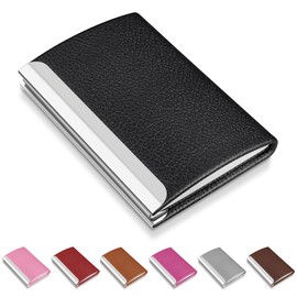 NANXJIUR Business Card Holder Leather Name Card Holder Bag Business Card Holder Metal, black, Modern