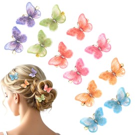 KEUKORZ Butterfly Hair Clips for Women - 12Pcs Cute Butterfly Muti-colored Barrettes Glitter Hairpins Non-slip - Fashion Hair Accessories for Styling Daily Wear Cosplay(12Pcs, 6 Colors)