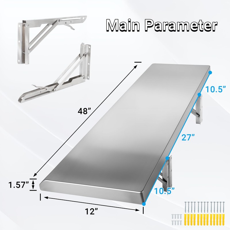 Folding Concession Shelf 48" x 12" for Kitchen, Food Truck,