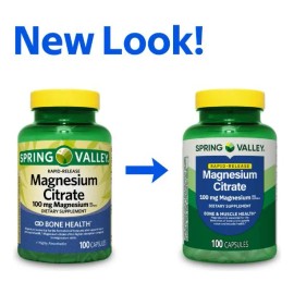 Citrato De Magnesio 100mg Spring Valley 100 Cp Magnesium Cit Sabor Neutro. Salud Muscular y de los huesos                                             
