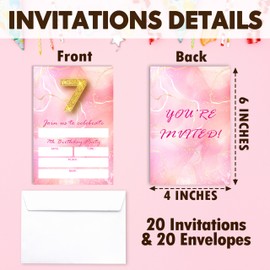 Birthday Invitations Cards With Envelopes, Set of 20, Pink Girls Theme Birthday Parties Supplies Decorations, Gold Glitter Style Fill-in Style Birthday Invite Cards, Birthday Party Favors, 03