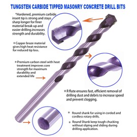 Masonry Drill Bit Set 1/2 in. Carbide Tip Black/White Drill Concrete Rock-50Pcs