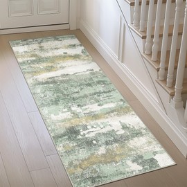 BEIMO Runner Rug for Hallway Kitchen, 2x7 Machine Washable Runners Rug for Entryway, Light Green Soft Modern Abstract Throw Rugs, Low Pile Floor Carpet with Non Slip Backing