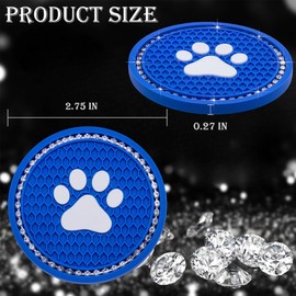 MEAJOO 2PCS Bling Car Cup Holder Coaster, Universal Dog/Cat Paw Auto Non-Slip Crystal Rhinestone Cup Holder Coaster, 2.75In Universal Non-Slip Recessed Car Interior Accessories (Deep Blue & White)