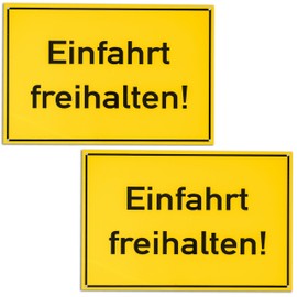 Safety Sign "Einfahrt freihalten!", Pack of 2, 30 x 20 cm, 1 mm Thick PVC Sign with Drilled Holes, Exit Parking Prohibited Sign for Indoor and Outdoor Use, Exit Parking Prohibition Sign