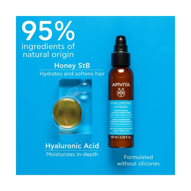 Apivita Hyaluronic Hydra Leave in Conditioner 100ml - Natural Lightweight