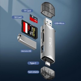 JESWO 3 en 1 Lector de Tarjetas SD, Aluminum Adaptador SD/TF/USB 3.0 a OTG USB/Tipo C/Micro USB, para SDXC/SDHC/Micro SD/Micro SDXC, Compatible con To