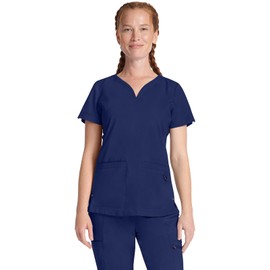 Healing Hands Purple Label Scrub Tops Women - 2-Way Stretch, V-Neck Jean Scrub Tops with 3 Pockets HH600, L, Navy