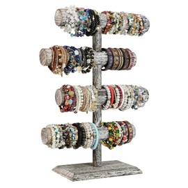 LadyRosian 4 Tier Wooden Display Jewelry Accessory Stand Jewelry Bracelet Holder Bangle Watch Necklace Storage Jewelry Holder Stand Display Organizer, (Antique White-4 layers)