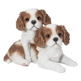Hi-Line Gift Ltd, King Charles Puppies Sitting, 8.27-inch Length, Indoor Outdoor Statue Figurine