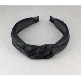 Black braided headband soft fabric covered band grip teeth braid 7/8 inch wide top knot braid headband sparkly shimmer