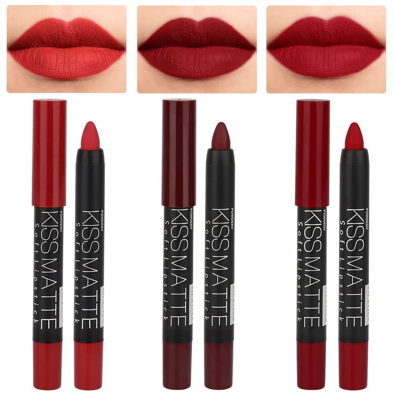 evpct 3Pcs Dark Red Lip Liner Pencil Set, Deep Ruby