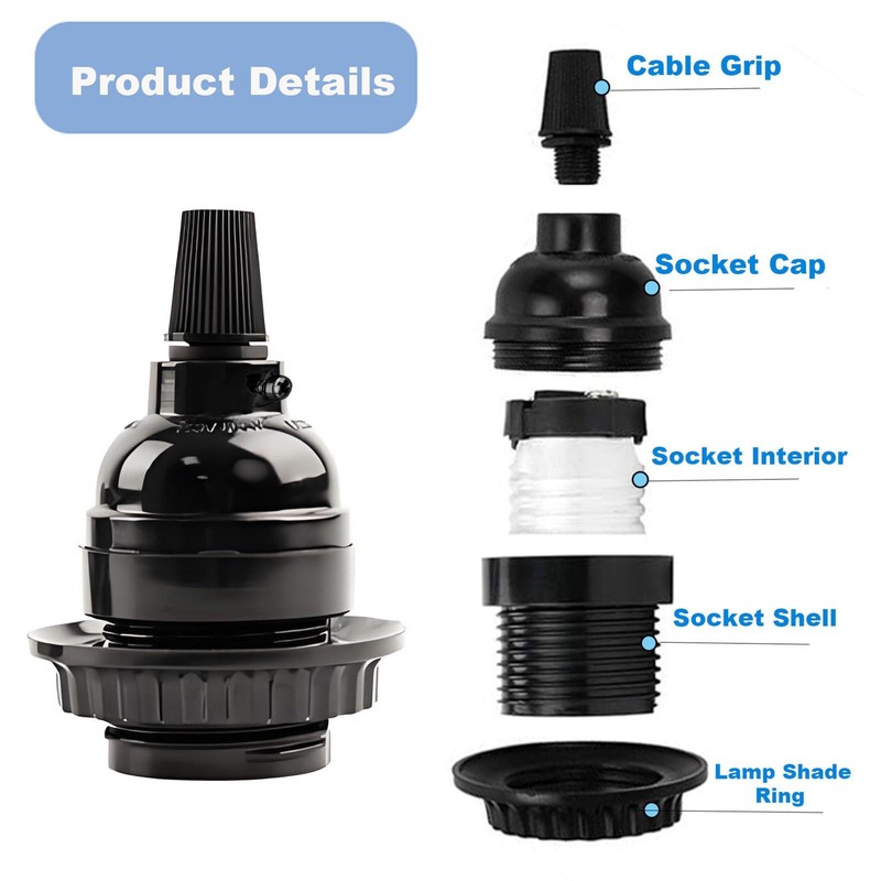 Keyless Medium Base Vintage Socket,Black Bakelite Socket E26/E27 Vintage Screw
