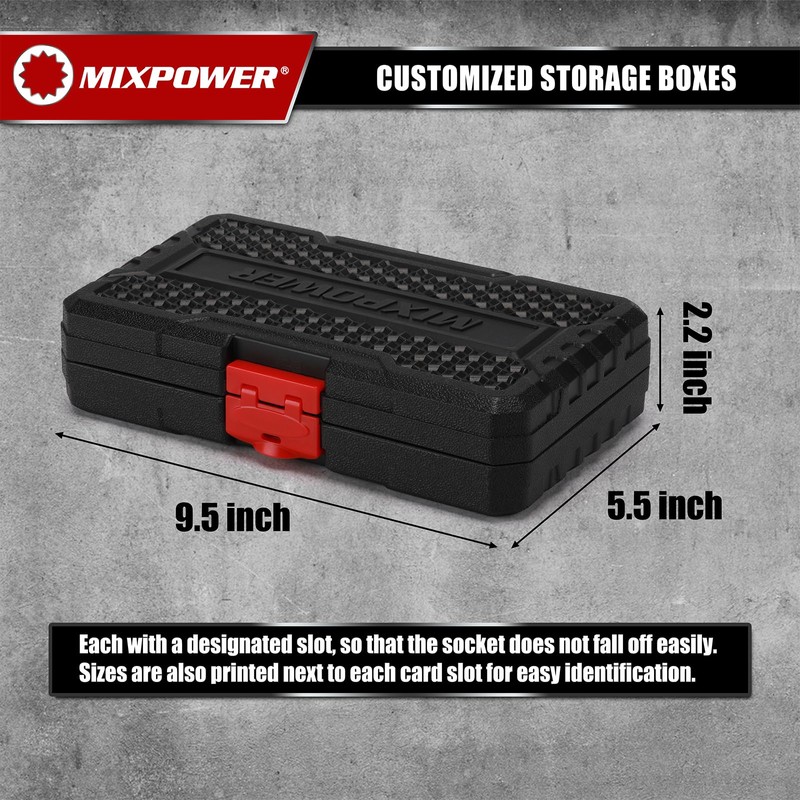 MIXPOWER 12 Pieces 3/8'' Drive Semi-Deep Impact Socket Set,12 Point,SAE,5/16"-1",CR-MO,Axle
