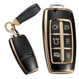 TECART Soft TPU Key Case Cover Fit for Genesis GV70 GV80 Key Fob Keychain Key Shell Accessories Protector 6 Button Black A