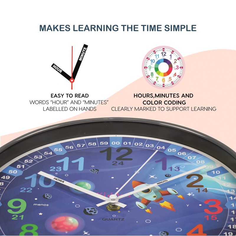 Kiddus Children's Wall Clock Analogue Time Teacher with Time Learning