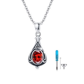 TUGHRA Cremation Jewelry for Ashes 925 Sterling Silver Urn Necklace with Teardrop Pendant January Birthstone Garnet Memorial Keepsake Funeral Urn Necklace for Women Men Sympathy Gift