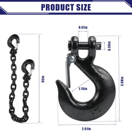JEXTRA 1/4" x 35" Grade 70 Trailer Safety Chain, Clevis Safety Hooks with Tow Chains 3,000 Lbs Working Load for Tractor, Truck, Heavy Duty Traile and Gooseneck Couplers (Black 2 Pack)