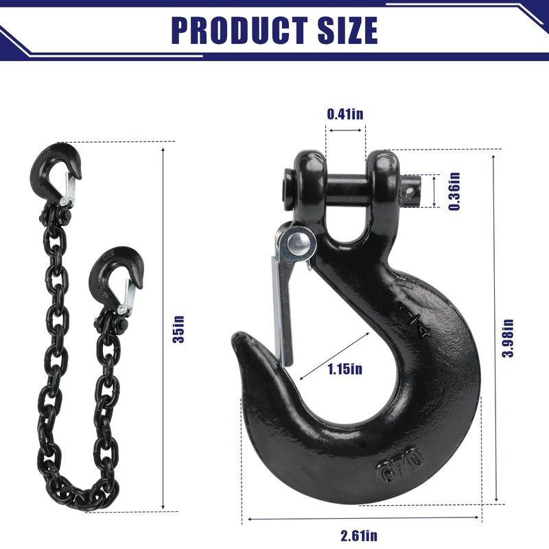 JEXTRA 1/4" x 35" Grade 70 Trailer Safety Chain, Clevis