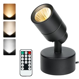 HEQIA LED Spotlights Indoor, 3W Uplighting Indoor with Remote Control Dimmable & Timer, 3 Colors Adjustable Floor Spot Lights for Pictures Plants Artwork, Indoor Accent Ligh with 5.9 FT Plug Cord
