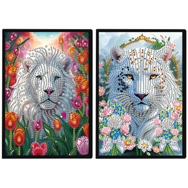 JISHSHAY 2 Pcs Diamond Painting Notebook Kits Diamond Art Notebooks Kits for Adults DIY Diamond Painting Journal Book Diamond Art Shaped Notebook Mosaic Kits for Adults Notebook Journal A5 Lion