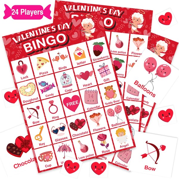 V-Opitos Valentines Day Large Size Bingo Game Card for Kids/Adults,