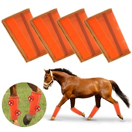 Fly Boots for Horses. Horse Fly Boots Set of 4. Adjustable Horse Fly Boots Stops Stomping Fly Leg Wraps for Horses, Horse Fly Boots Protectors Breathable Hoof Boots for Horses Fly Boots (Orange)