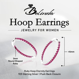 Belinda Jewelz - Hoop Earrings, Eternity Earrings with 62 Colored Gemstones, Birthstone Eternity Earrings Women, 925 Sterling Silver Women's Jewelry, Ruby Hoop Earrings, 1.73”