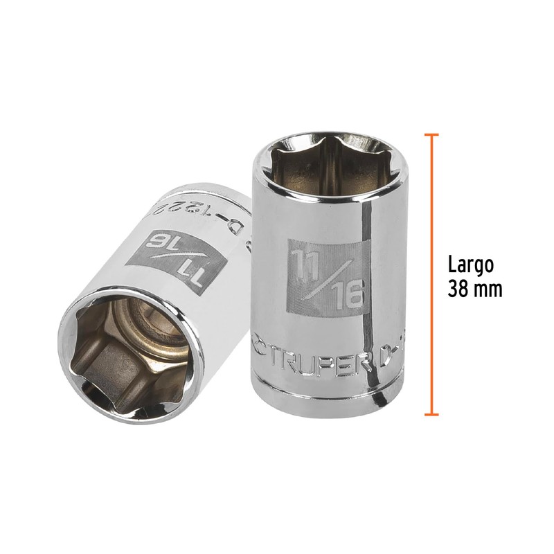 Truper D-1222-H, Dado de 6 puntas, cuadro 1/2" de 11/16"