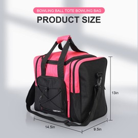 DAFISKY Bowling Ball Bag for Single Ball - Bowling Ball Tote Bag with Padded Ball Holder, 2 Pockets fit Bowling Shoes Up to Mens Size 14 and Accessories(Pink)