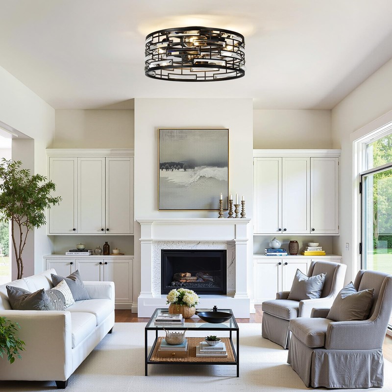 Linour Crystal Caged Ceiling Fan with Light, 18.9'' Flush Mount